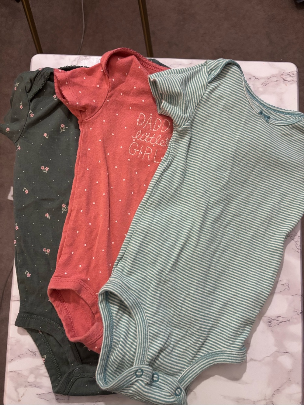 Carter's Girls' Short-Sleeve Bodysuit Trio - Green, Coral, Mint